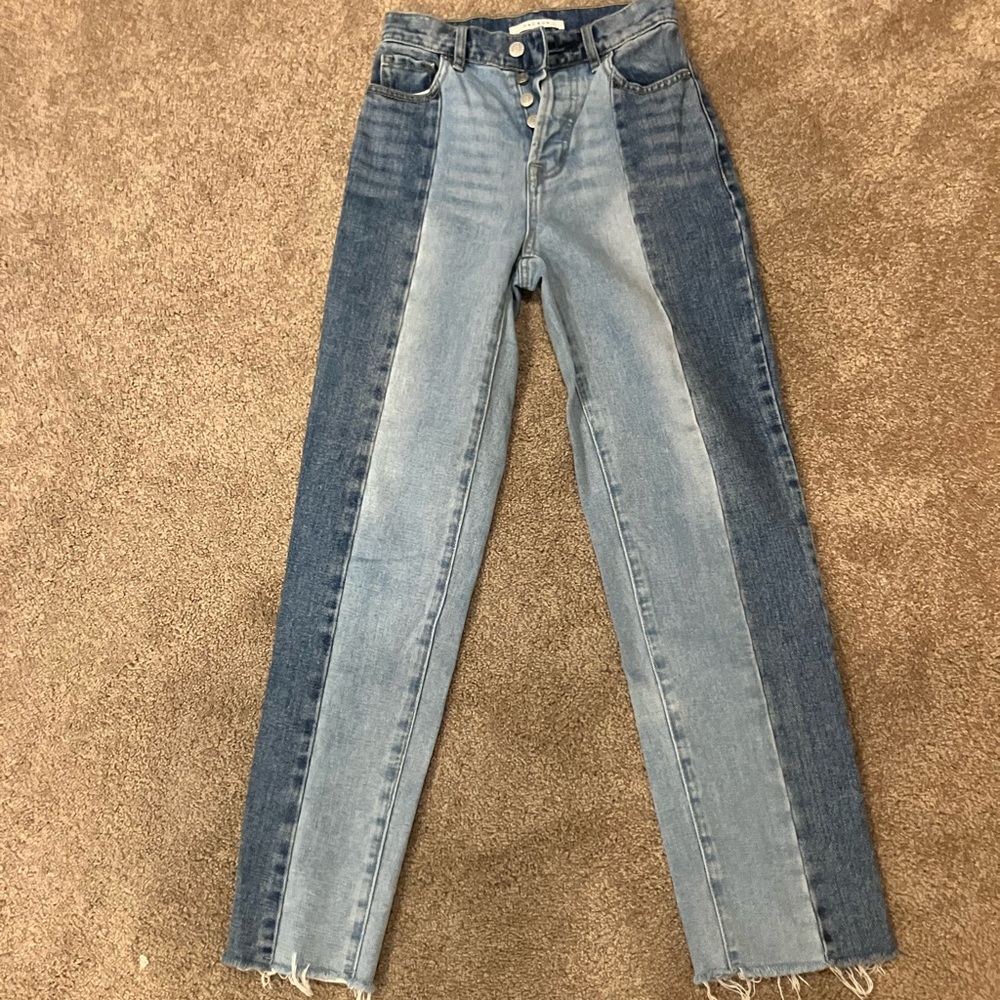 PacSun Two-Tone Straight Leg Jeans in Light & Dark Blue